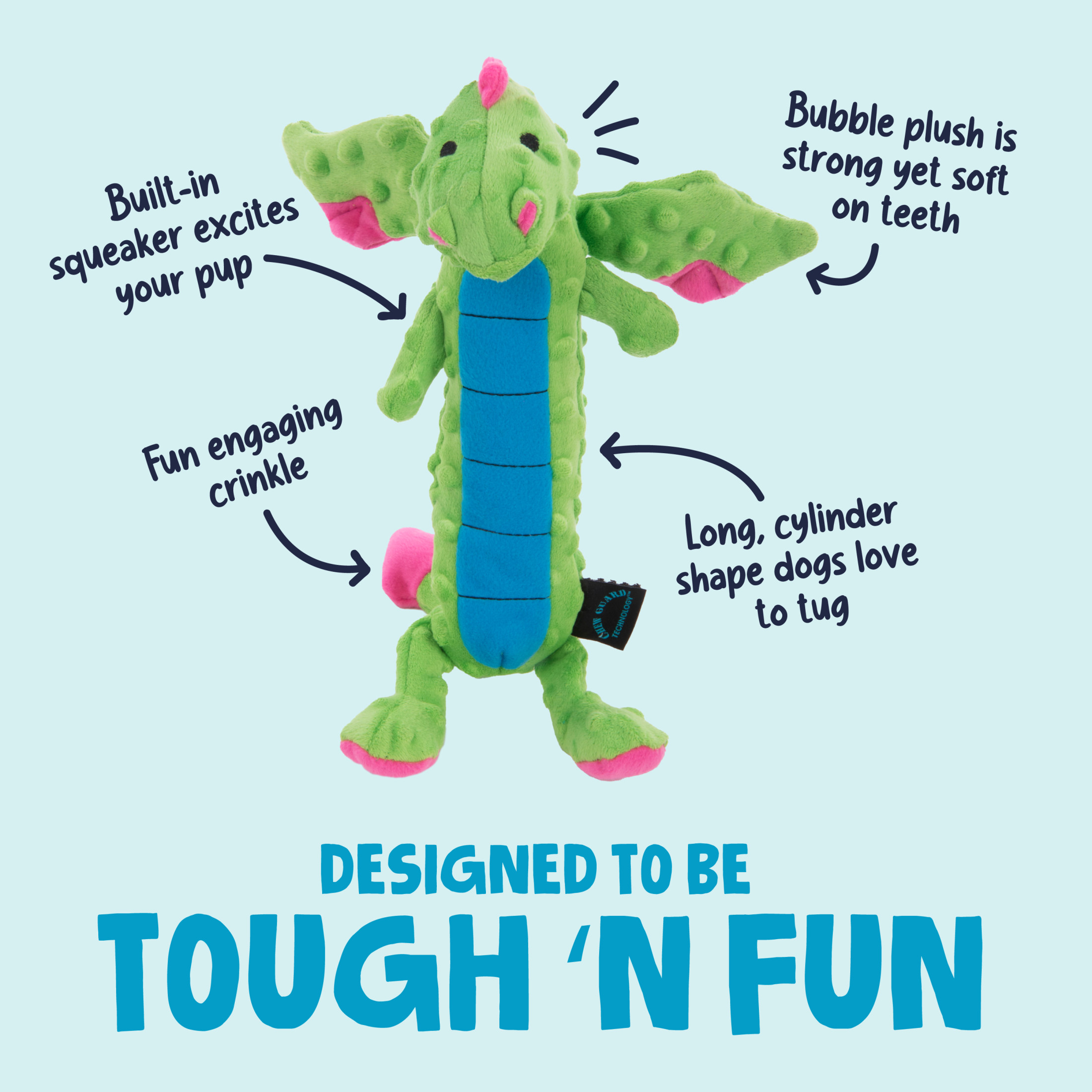 goDog Skinny Dragons Squeaky Plush Dog Toy, Green photo 2