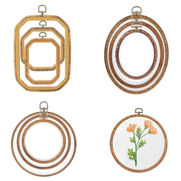 Topboutique 9 Pcs Embroidery Hoop Set Embroidery Frame Decorative Imitated Wood Display Frame Circle Oval Rectangle Octagonal Cross Stitch Hoop Ring Craft Sewing Hoops for DIY Embroidery Projects