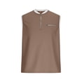 thumbnail image 5 of Jinhomg Men's Waffle T-Shirt Half Zip Sleeveless Tank Tops Color Block Traditional Vintage Shirts Outdoor Fashion Faux Two-Piece Tanks with Zipper Pocket Brown,L, 5 of 7