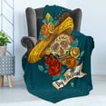 thumbnail image 4 of Day of the Dead Soft Flannel Fleece Throw Blanket, Mexican Hat Skull Roses Art Print, Cozy Plush for Indoor and Outdoor Use, 50" x 60", Petrol Blue Turquoise, by Ambesonne, 4 of 5