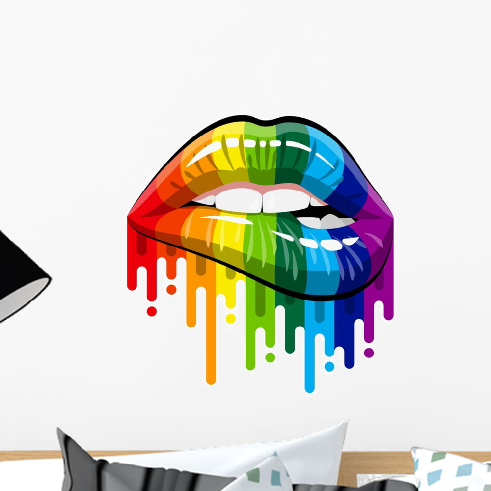 Rainbow Dripping Color Lips Wall Decal Wallmonkeys Peel and Stick