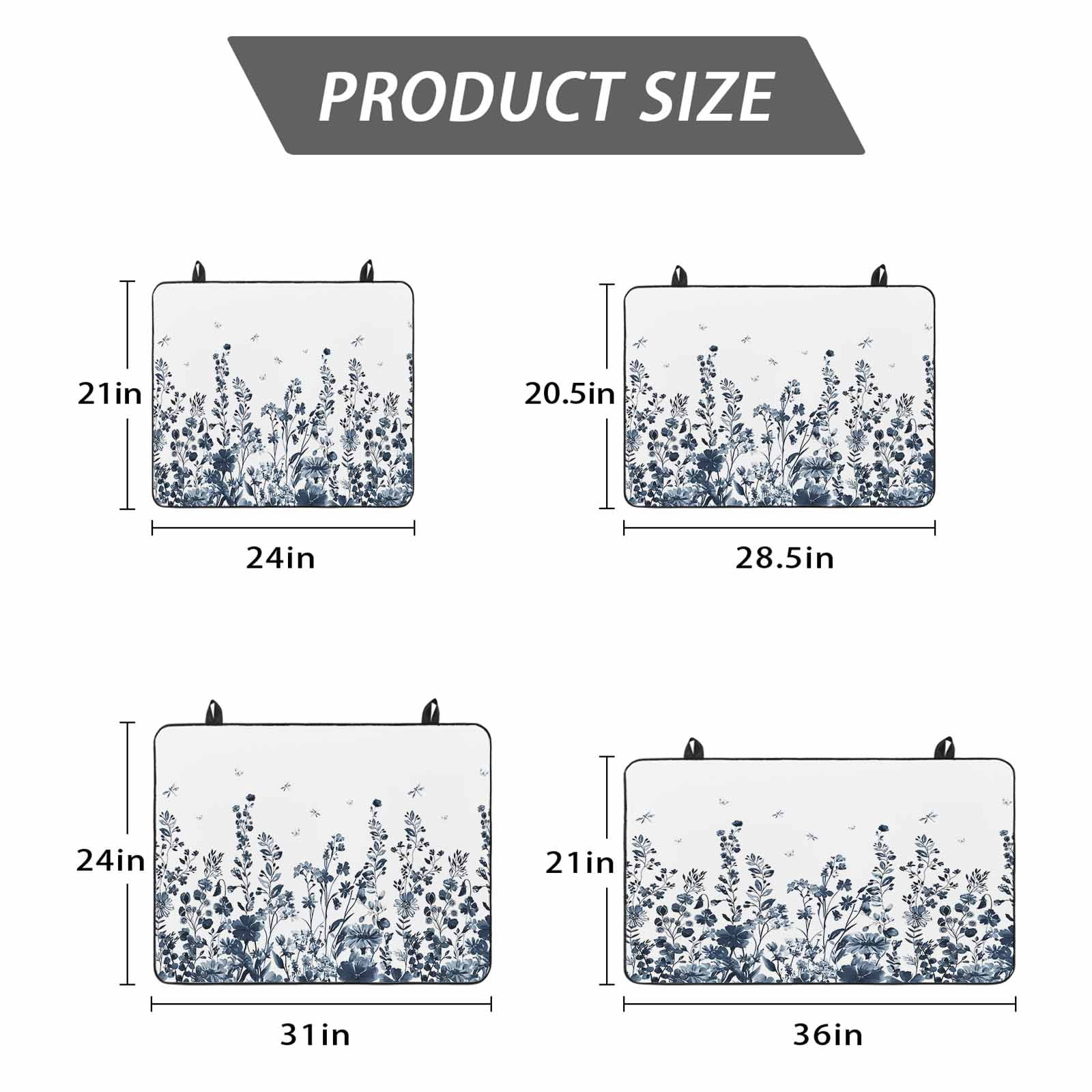 Blue Botanical Stove Top Cover for Electric Stove, Heat-proof & Non Slip Glass Top Stove Cover Protector, Dragonfly Flower Leaf Retro Ink Style Kitchen Flat Cooktop Rubber Mat 24x21 Inches