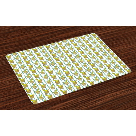 

Cactus Placemats Set of 4 Vertical Lined Cartoon Drawing Style Zigzag Chevron Pattern Flowers in Pots Washable Fabric Place Mats for Dining Room Kitchen Table Decor Green Orange Mint by Ambesonne