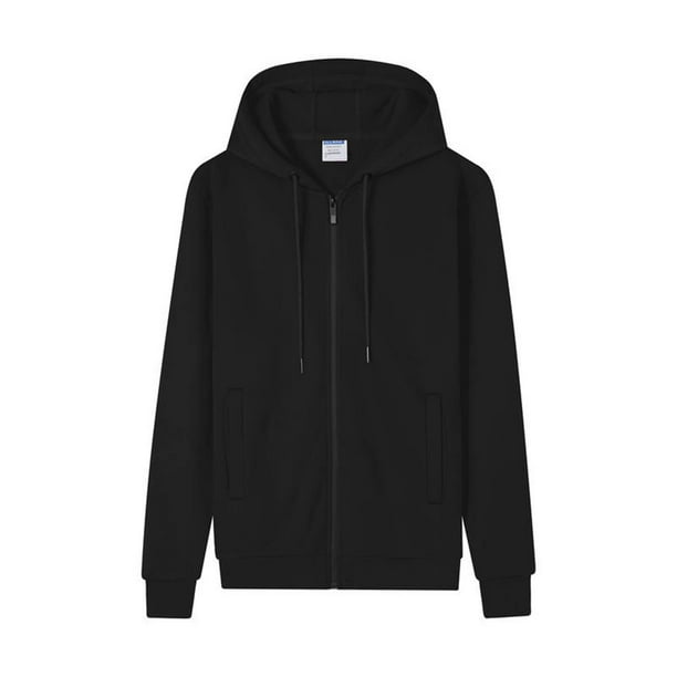 Dolkfu Sudadera con capucha de cremallera completa para hombre, sudadera de color sólido forrada de felpa, chaqueta deportiva de invierno para hombre. M