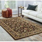 Traditional Oriental Pattern Wool Tufted Rug, Seal Brown/Thyme
