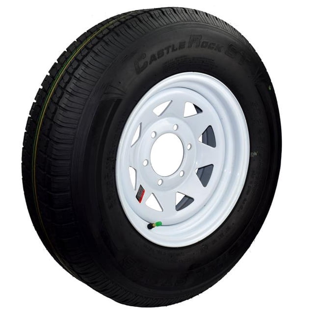 ST205 75R14 LRC Castle Rock ST Pneu Radial avec 14 x 5.5 & 5-4,5 Po Pneu de Roue Modulaire Blanc 413 Valve de Pneu Noir