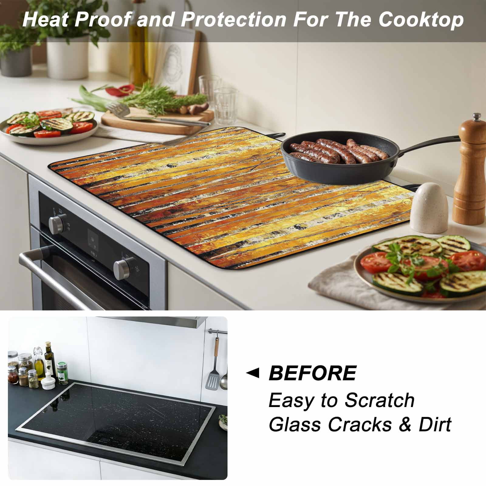 Autumn Branch Tree Stove Top Cover for Electric Stove, Heat-proof & Non Slip Glass Top Stove Cover Protector, Fall Yellow Forest Vintage Oil Painting Kitchen Flat Cooktop Rubber Mat 24x21 Inches