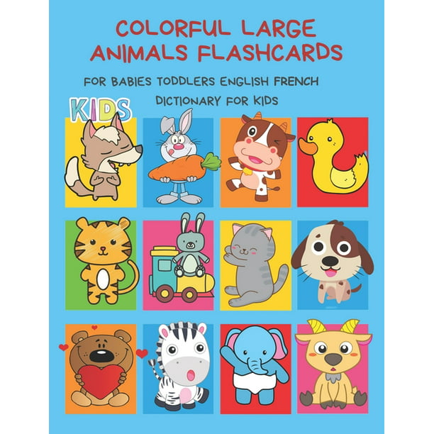Colorful Large Animals Flashcards for Babies Toddlers English French  Dictionary for Kids : My baby first basic words flash cards learning  resources jumbo farm, jungle, forest and zoo animals book in bilingual