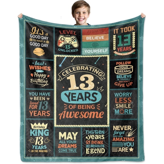 13 Year Old boy Birthday Gifts, Coolest Gifts for 13 Year Old boy, 13th Birthday Gift for Boys Blanket 60"X50", 13th Bday Gift Ideas Decorations, Present for Teenage Boys who is Thirteen