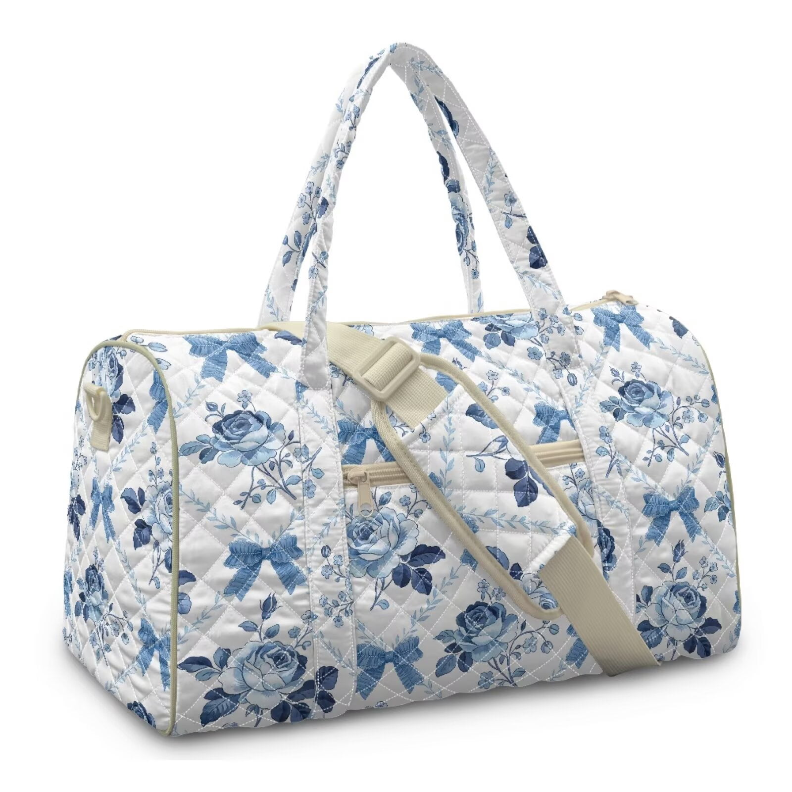 Xixirimido Travel Duffle Bag Weekender Overnight Hospital Bags for Women Lightweight Carry-on Gym Bag for Travel, Airplanes, Sports, Blue Roses Bows