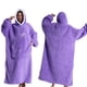 thumbnail image 3 of Qarigey Manta con capucha de lana de poliéster, albornoz portátil y de moda, manta de suéter de calor de invierno Pijama azul, 3 of 6