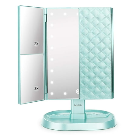 deweisn Trifold Lighted Vanity Makeup Mirror with 21 LED Lights,1x/2x/3x Magnification Touch Screen Dimming,Two Power Supplies Makeup Mirror, Gift for Women