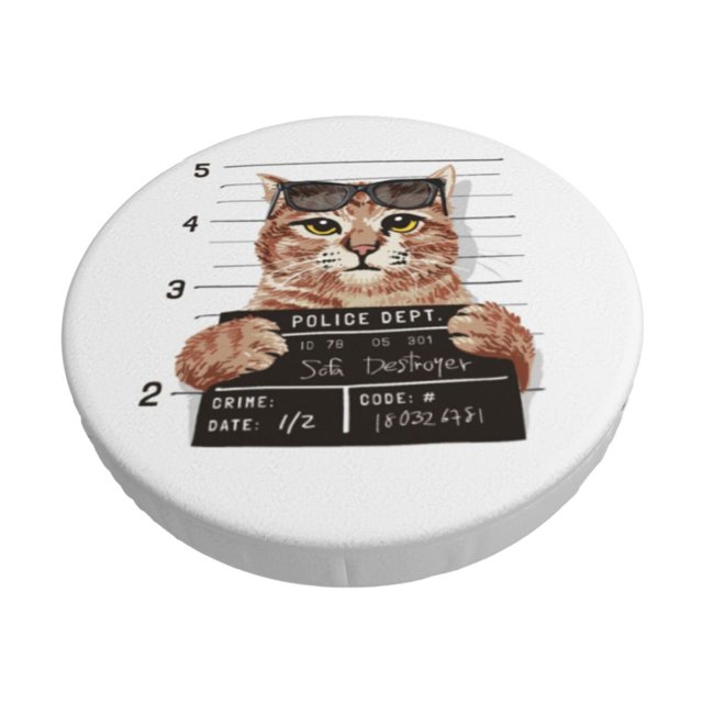 Disketp Cat Holding Mugshot Sign Funda Redonda para Taburete, Funda de Cojín para Silla de Bar Suave y Elástica-13 inch