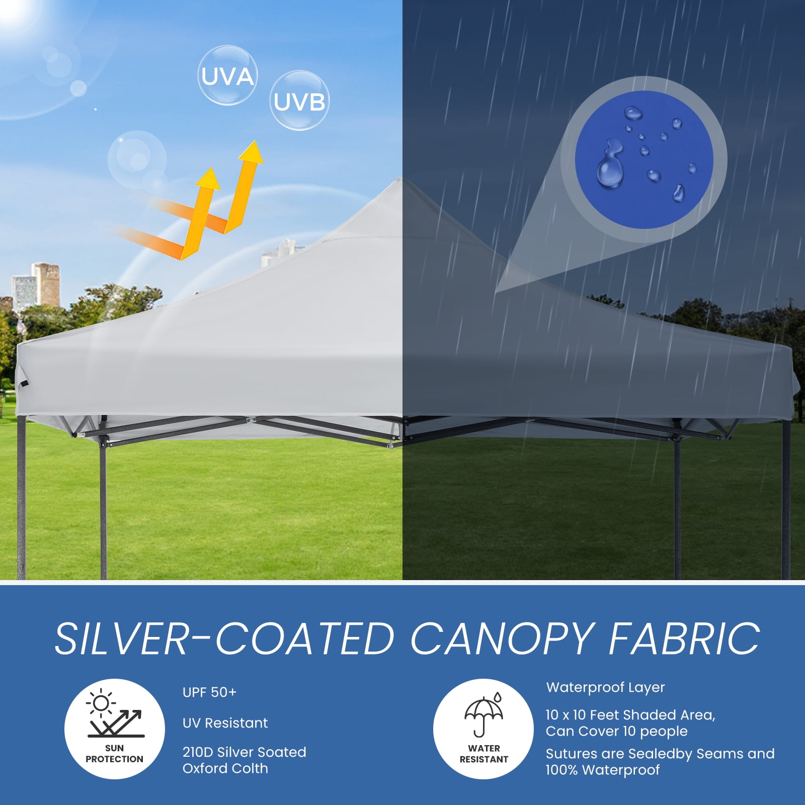 GIANNA 10x10 FT Pop Up Canopy Tent with Slant Legs and Carrying Bag, Easy Setup Outdoor Shelter for Patio, Garden, Beach, Natural White