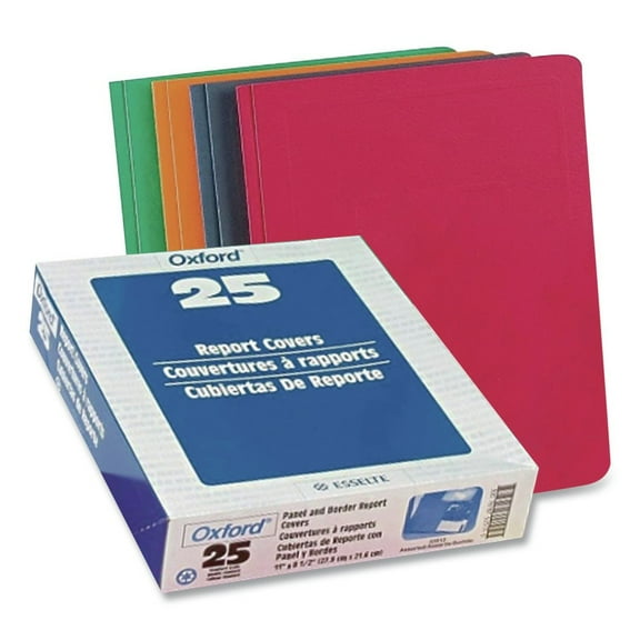 Oxford 52513 3 Prong Fastener 0.5 in. Capacity 8.5 in. x 11 in. Assorted Title Panel and Border Front Report Cover (25/Box)