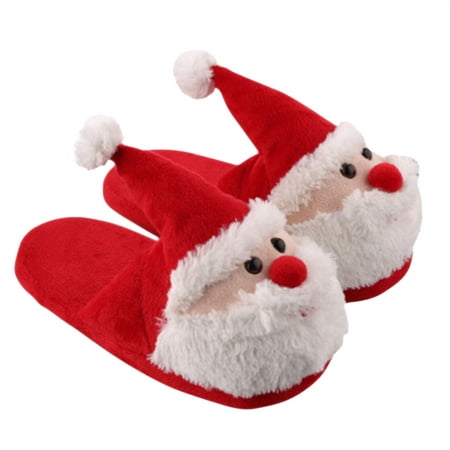 

Nokiwiqis Unisex Baby Fleece Slippers for Christmas Cartoon Santa Claus Print Soft Sole Anti-Slip Crib Shoes