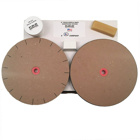 Paper Wheels Sharpening System - 8” Wheels for 6” Grinders - Grit & Polishing Wheel + Wax, Compound, and Extra (Best Wheel Wax For Painted Wheels)