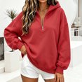 thumbnail image 5 of Hueook Zip Up Hoodie Women 1/4 Zip Half Neck Long Sleeve Casual Sweatshirt with Pockets Red M, 5 of 7