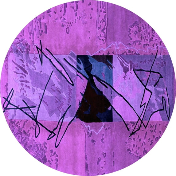 Ahgly Company Indoor Round Abstract Purple Modern Area Rugs, 8' Round