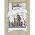 thumbnail image 1 of Amsterdam Duvet Cover Set Twin Size, Buildings in a Panoramic View Netherlands Culture Cityscape Landmarks, Decorative 2 Piece Bedding Set with 1 Pillow Sham, White and Multicolor, by Ambesonne, 1 of 3