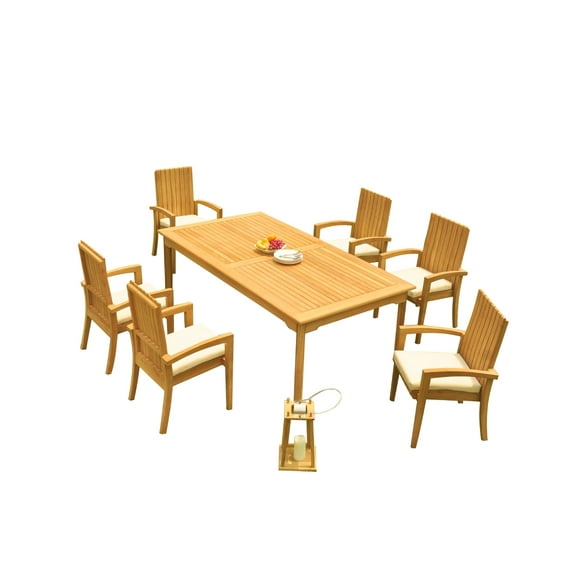 Grade-A Teak Dining Set: 6 Seater 7 Pc: 83" Rectangle Table And 6 Goa Stackng Arm Chairs Outdoor Patio WholesaleTeak #51GO-0107
