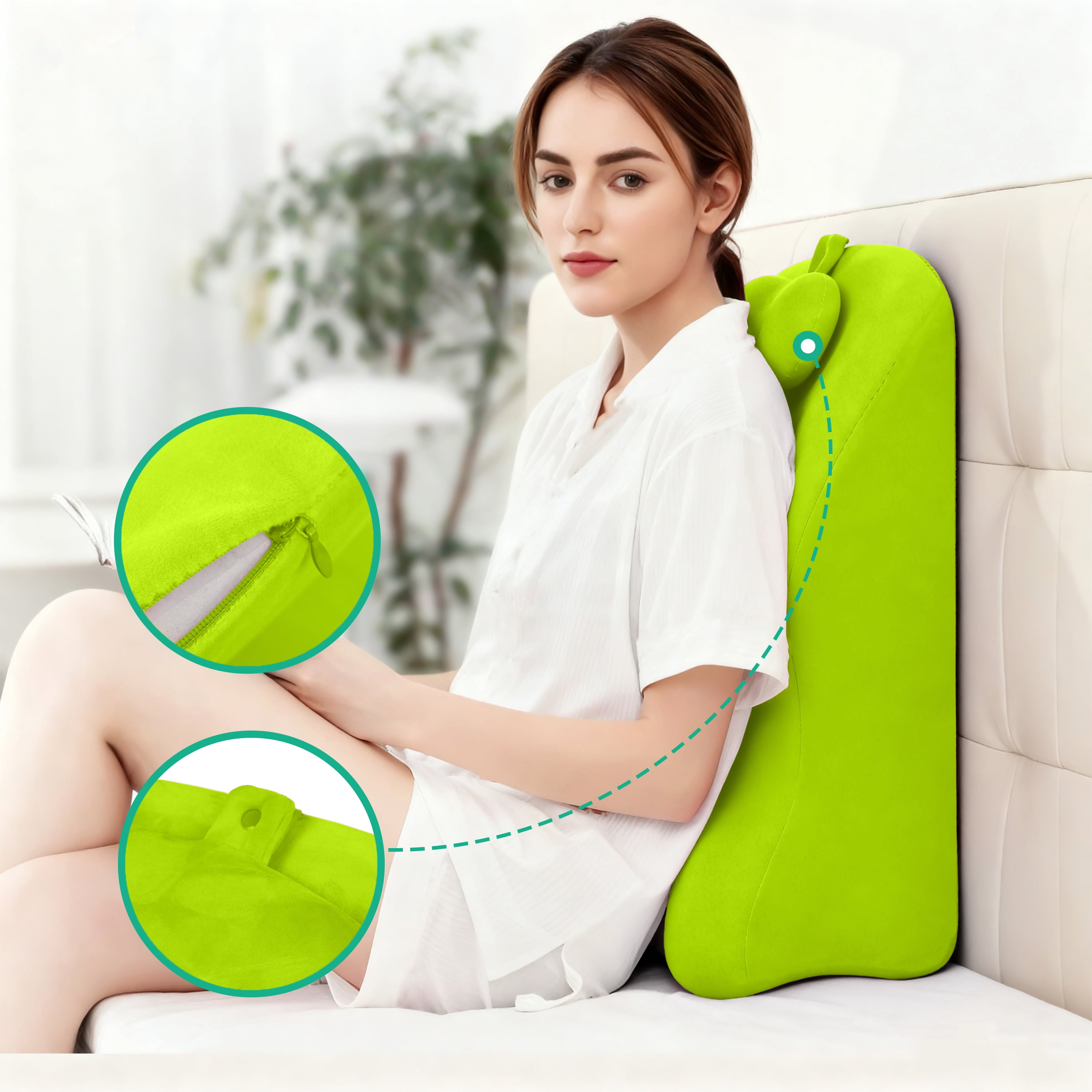Muumblus Memory Foam Ergonomic Support Bed Pillow, Multi-Functional Wedge Pillow for Leg Elevation, Back & Lumbar Support, and Prone Reading with Removable Cover, Green