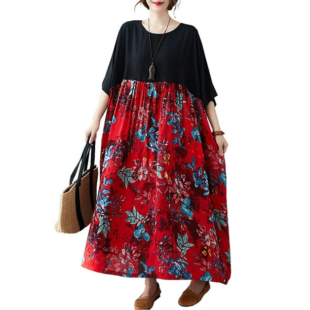 SUNSIOM Plus Size Women Casual Summer Cotton Linen Dress with