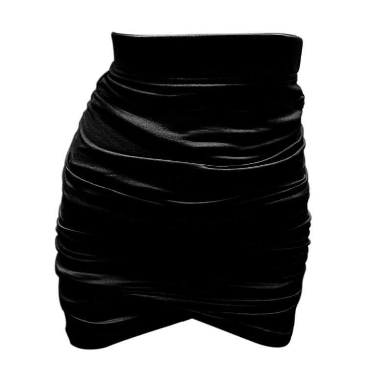 Black ruched wrap mini skirt sales
