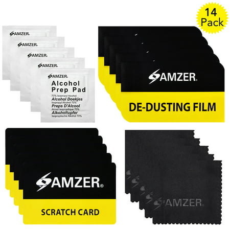 AMZER LENS LCD LED Optical Camera Screen Care Kit, Pack of 14 Microfiber Cleaning Cloth, Pre-Moistened Wipes, Scratch Card, De-Dusting Film for Laptops, Monitors, Phone, Tablet, TVs, (Best Laptop Screen Wipes)