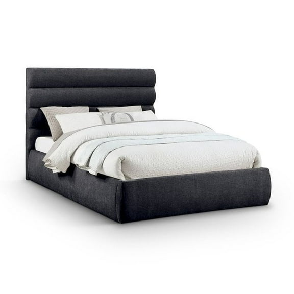 Meridian Furniture Adam Black Chenille Fabric Queen Bed