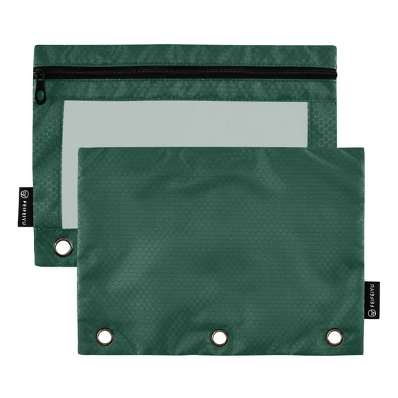 ALAZA 2 Pack Pencil Pouch Dark Green Paint Pencil Case for 3 Ring Binder Clear Window Pencil Bag Organizers