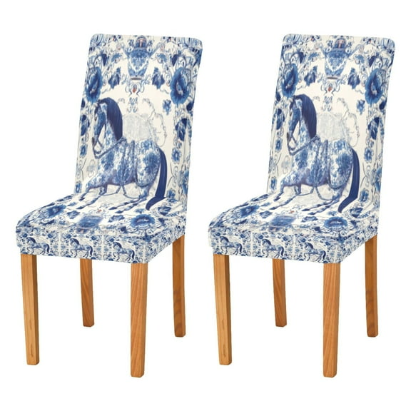 BZSMCE Chairs Slipcovers Dining Chair Covers Blue Horse with Golden Accents Creative Pattern