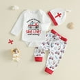 thumbnail image 2 of mgoYE Newborn Baby Boy Clothes Long Sleeve Romper Pants Hat Set Ambulance Print Fall Winter 3PC Clothes for Baby Boys, 2 of 6
