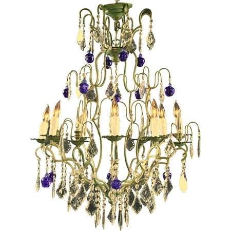 Italian Murano Glass Flower - New Italian Cut Glass Maria Theresa Style 12 Arm Chandelier, Murano Blue Apples