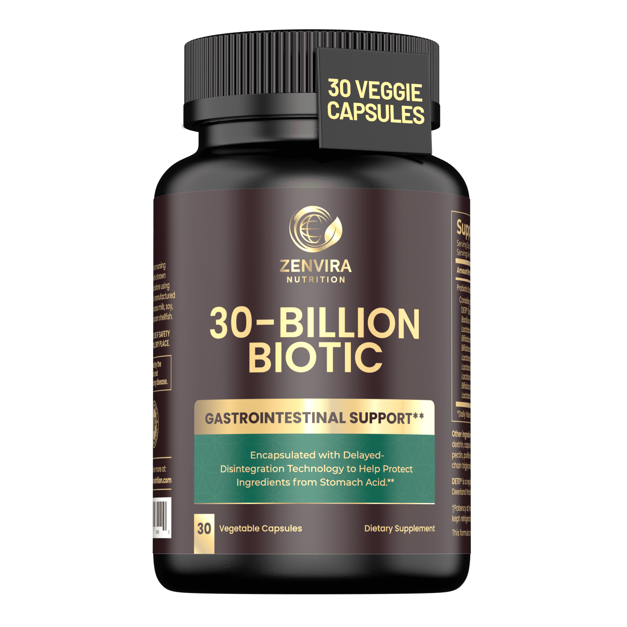 Zenvira 30 Billion CFU Probiotic, Gut & Digestive Support, 30 Veggie Capsules