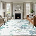 thumbnail image 2 of Turquoise Coastal 8x10 Area Rugs, Summer Beach Coral Shell Starfish Ocean Non-Skid Rubber Backing Large Rectangle Rugs - Living Room Bedroom Home Office, Indoor Floor Mat Carpets Washable Rug, 2 of 9