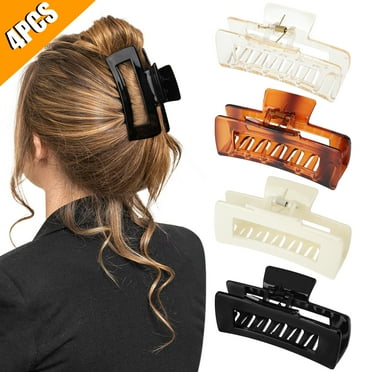 4pcs Large Hair Claw Clips, TSV Non-slip Square Hair Clips, 4'' Strong Hold Hair Jaw Clips for Women Girls Thick Hair