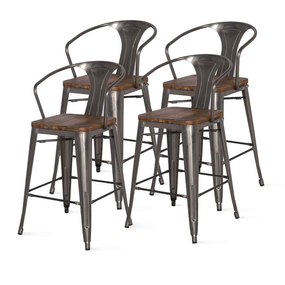 Metropolis Metal Counter Stool Wood Seat, Gunmetal