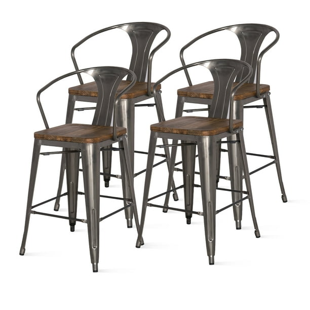 Metropolis Metal Counter Stool Wood Seat, Gunmetal - Walmart.com - Walmart.com