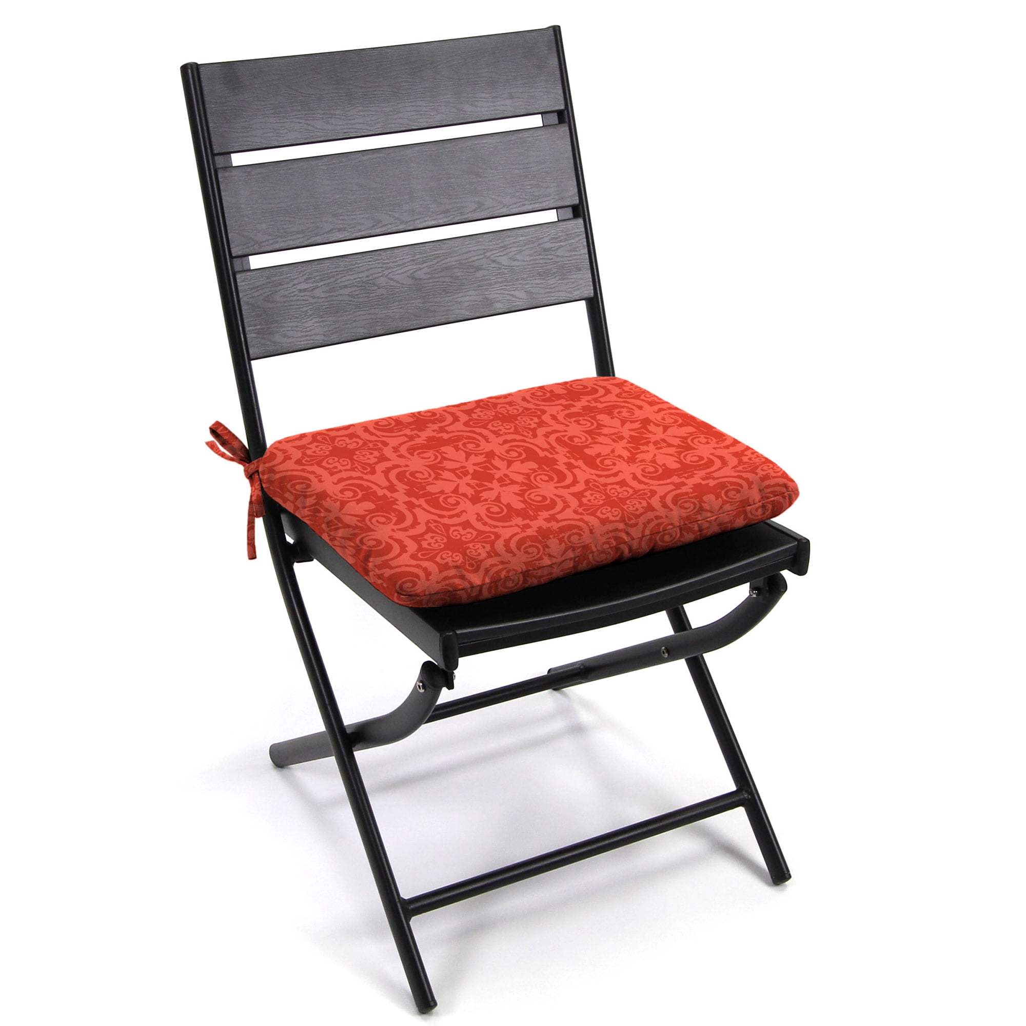 Jordan Manufacturing 16" x 16" Persimmon Red Medallion Square Outdoor Chair Pad Seat Cushion with Ties