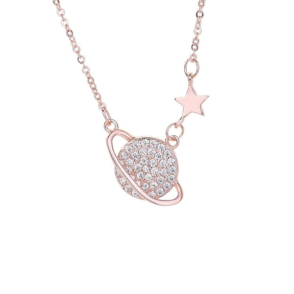 Guodhu Planet and Star Pendant Necklace Cute Women's Pendant Necklace Birthday Gifts for Women-rose gold