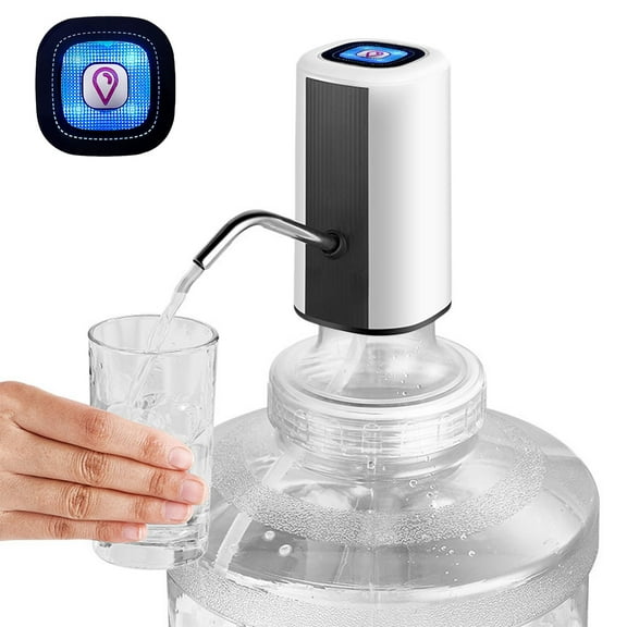 USB Rechargeable Portable Water Dispenser Pump for 5 Gallon Bottles, Automatic Desktop Kettle with Tray, Home Office Camping Use, White