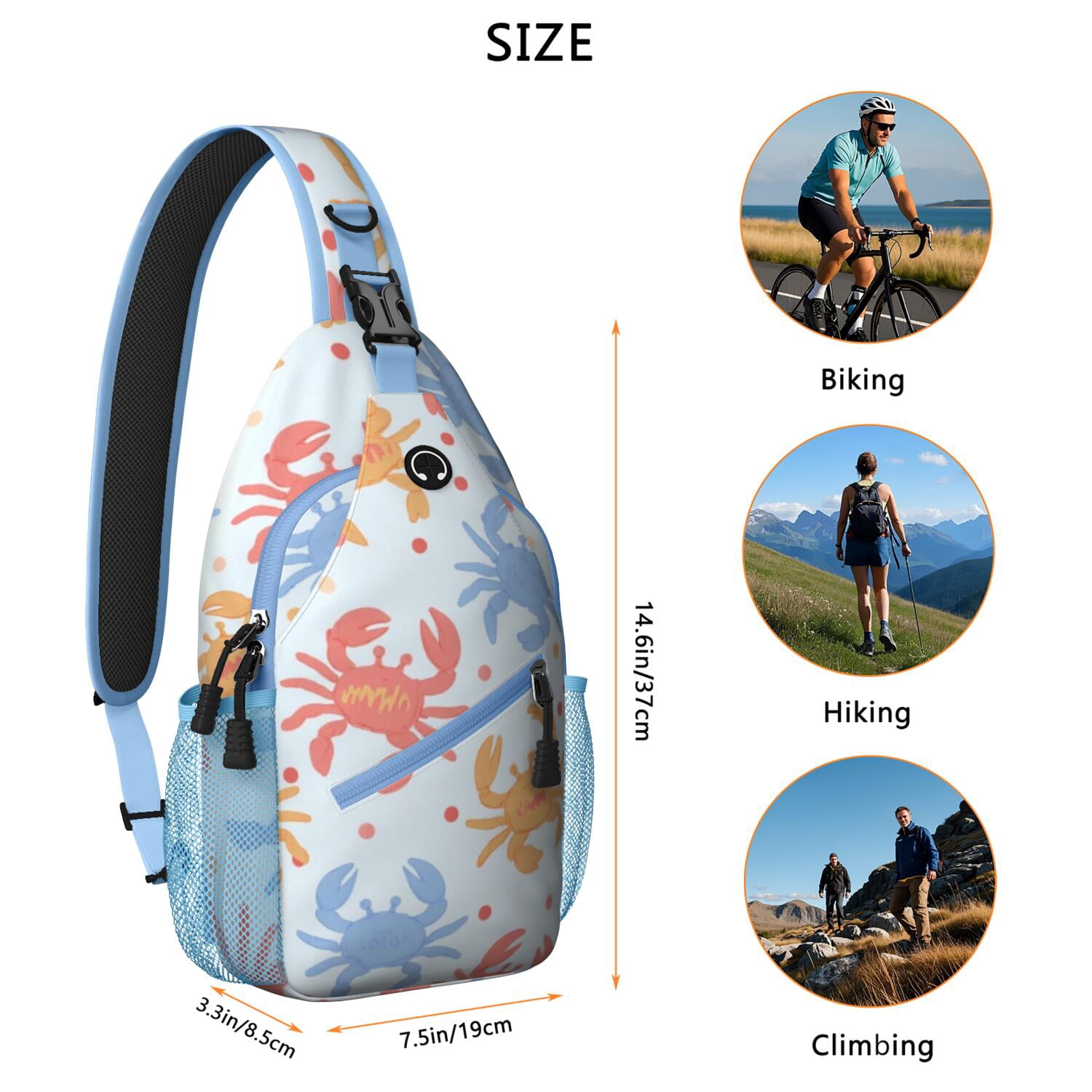 Chest Bag Crossbody Shoulder Bag Crossbody Shoulder BagTravel Sling Bag for Men Women Travelers Marine Adorable Crab