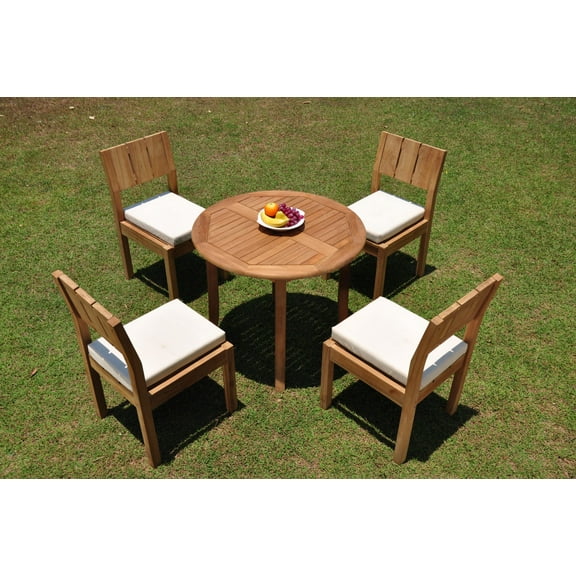 Grade-A Teak Dining Set: 4 Seater 5 Pc: 36" Round Table And 4 Veranda Armless Chairs Outdoor Patio WholesaleTeak #WMVR44