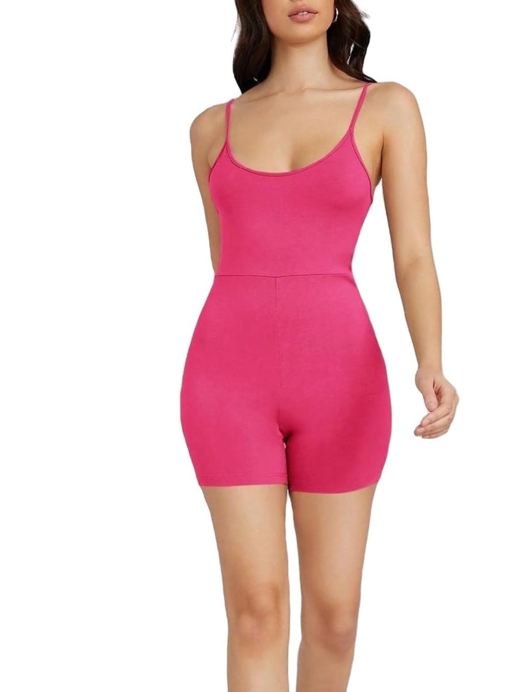 Solid Cami Unitard Romper Sleeveless Hot Pink Women Unitards (Women's