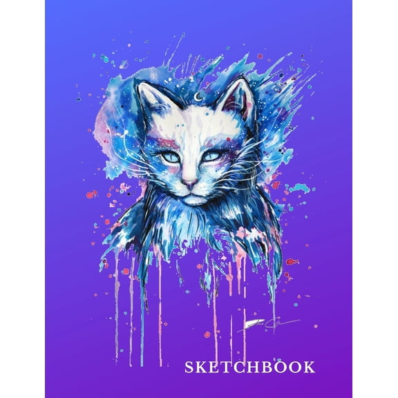 Sketchbook: A Fierce Watercolor Blue Cat Themed Personalized Artist Sketch Book Notebook and Blank Paper for Drawing, Painting Creative Doodling or Sketching. (Paperback)