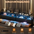 thumbnail image 3 of iSunrim Headboard for King Size Bed Frame, Headboard with Charging Station, USB Ports and LED Light, Headboard with Storage, Height Adjustable, King Size, Black, 3 of 9