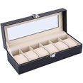 thumbnail image 1 of Watch Jewelry Storage Box, Men's Watch Box 6 10 Grid Faux Leather Display Box Lockable Storage Box, Men's Watch Box with Removable Cushion Stand Glass, 1 of 5