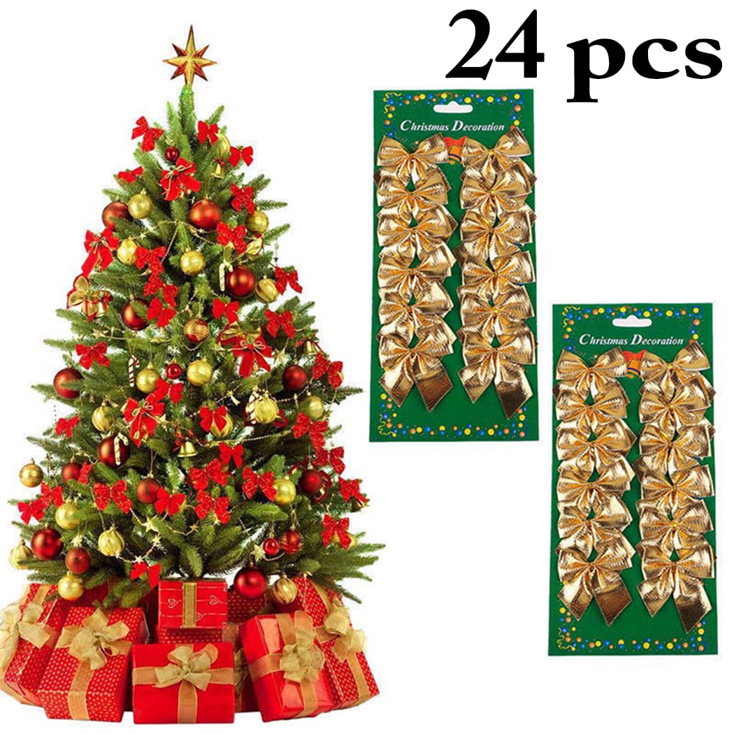 24 Pcs Bowknot Ornament Party Hanging Decoration Christmas Tree Decor Wedding 