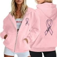 thumbnail image 2 of Wovix Women Cool Shirts Fasion Long Sleeve Ladies Cancer Pink Ribbon Heart Ribbon Full Zip Hoodie, 2 of 6